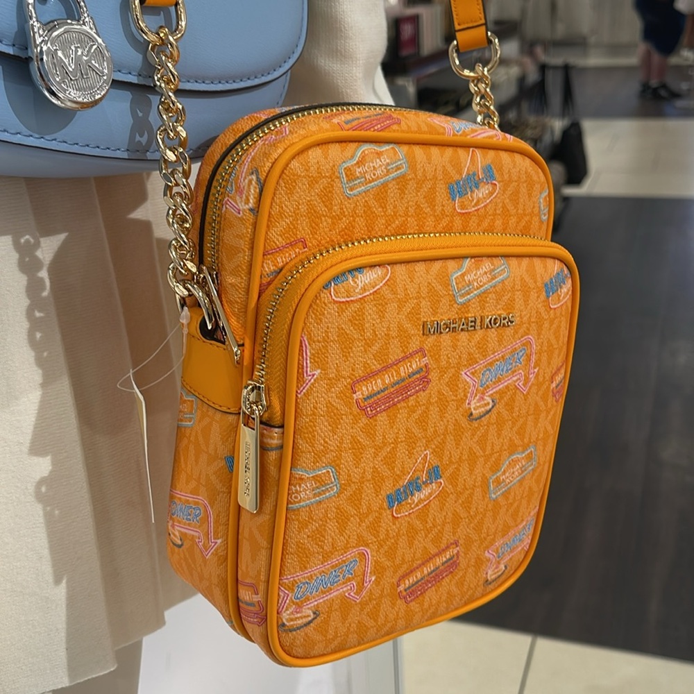 MICHAEL KORS Jet Set Md Printed Signature Logo Crossbody NS CHAIN XBODY Flight - Picture 15 of 16